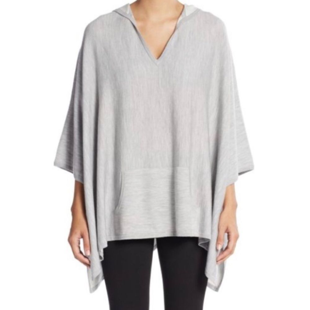 Vince Wool Double Face Hooded Poncho Sweater Gray M/L